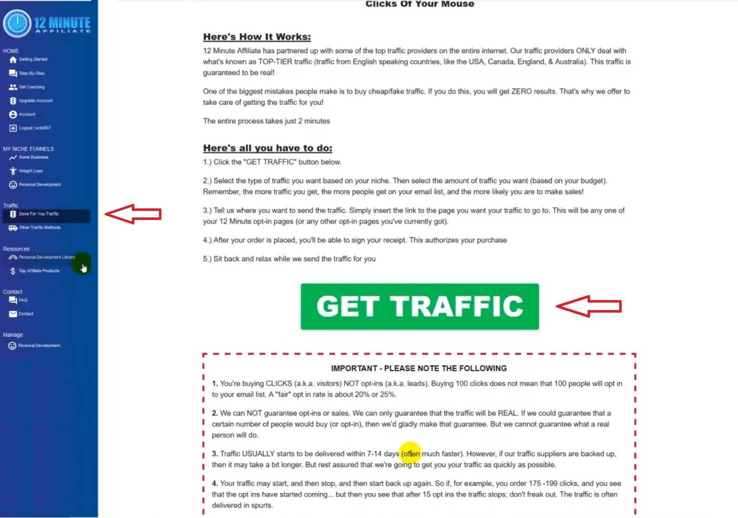 12 Minute Affiliate's "get traffic" upsell